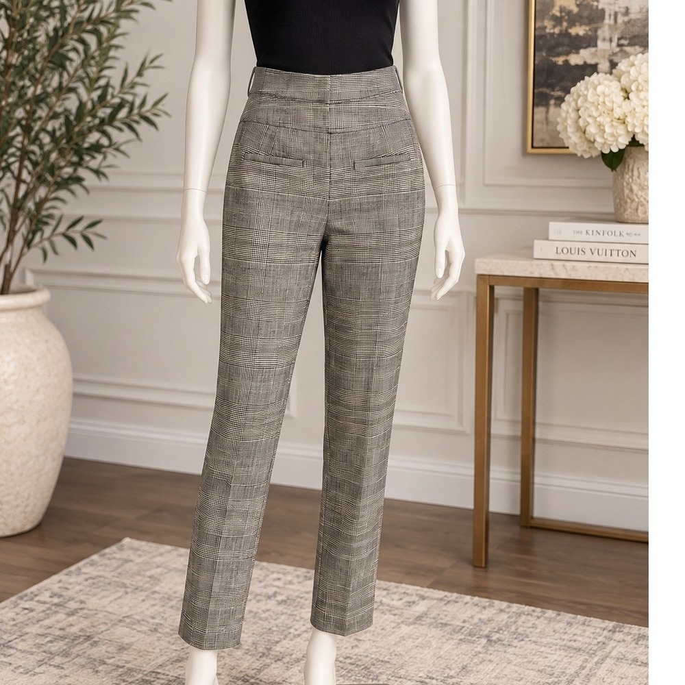 Rebecca Taylor Womens Plaid Pant Glen Check High Waisted Black White Size 4